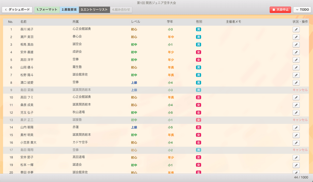 チーム・参加者管理